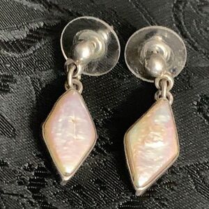 925 Silver and Opalescent Pearl Dangle Triangle Shaped Post Earrings